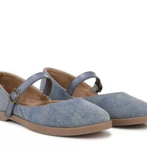 Blowfish Malibu Women Empower Mary Jane Comfort Footbed Denim Flat Size 7.5 NWOB